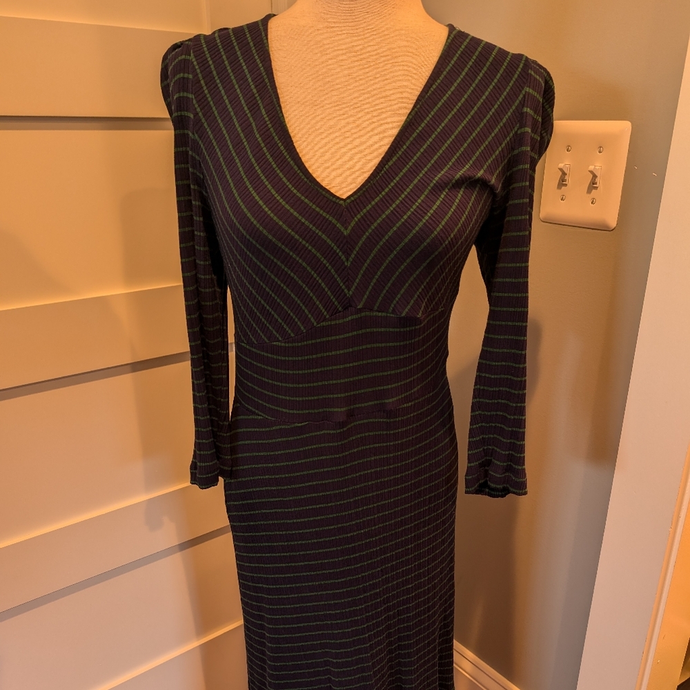 Anthropologie Navy and green striped dress size L